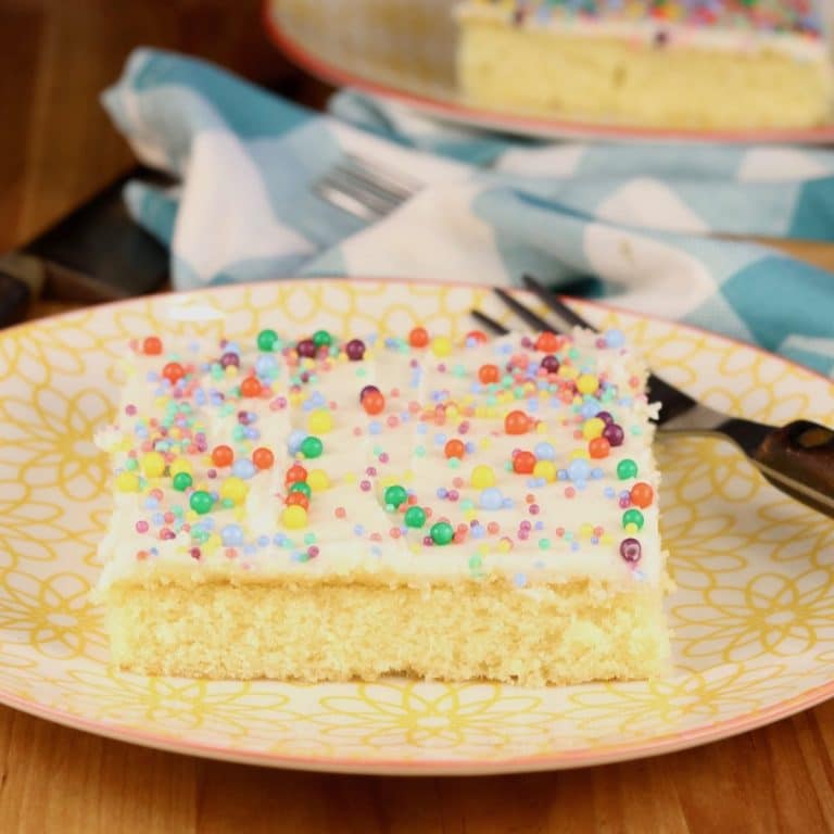 Slice of sheet cake.