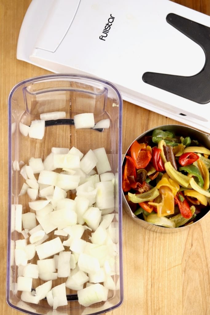 chopped peppers and onions