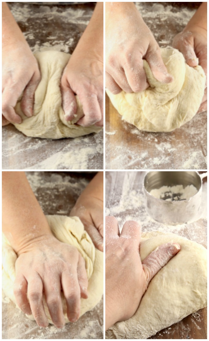kneading yeast dough for rolls