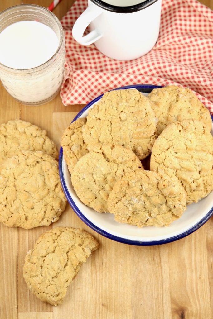 Peanut Butter Oatmeal Cookies with a glass of milk
