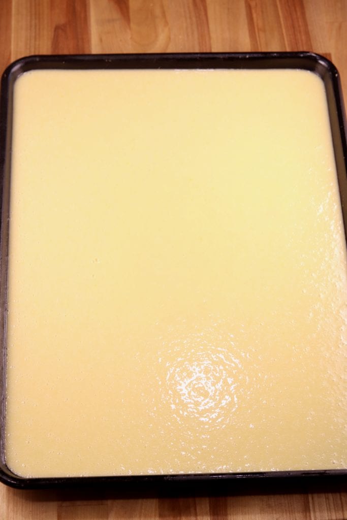 Buttermilk sheet cake ready to bake