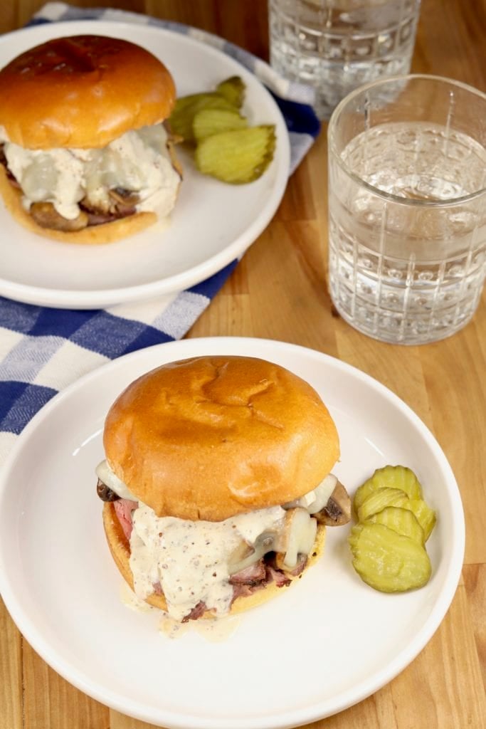 Roast Beef Sandwiches with mushroom and Swiss cheese
