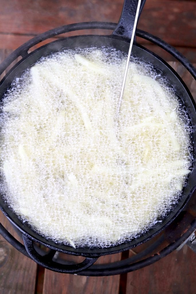 Frying french fries in a cast iron skillet