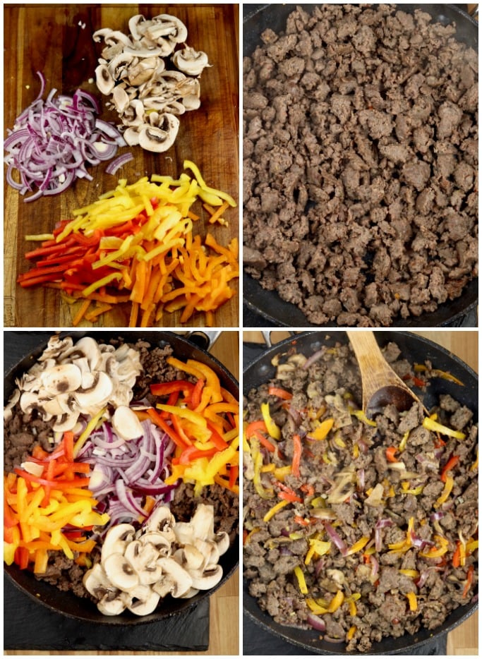 Cooking Italian sausage with peppers and onions