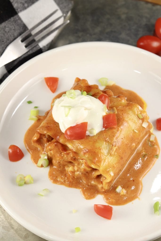 Chicken Enchilada Lasagna Roll Ups