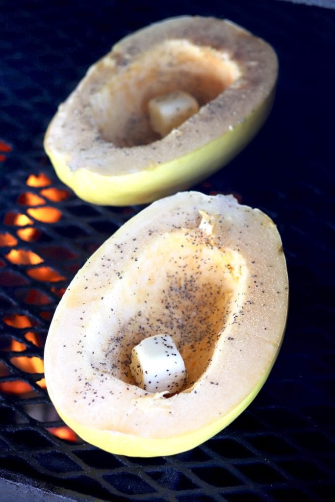 Grilling spaghetti squash with butter