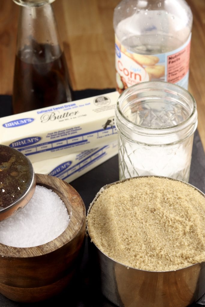 Ingredients for caramel sauce for caramel popcorn
