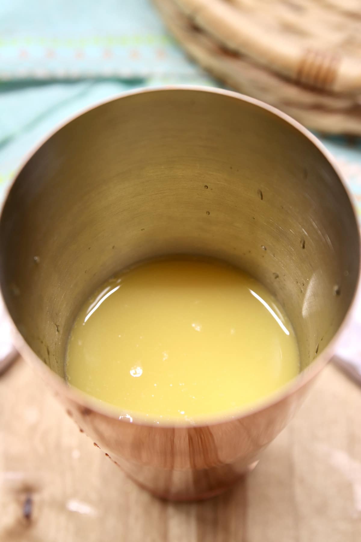 cocktail shaker with orange juice.