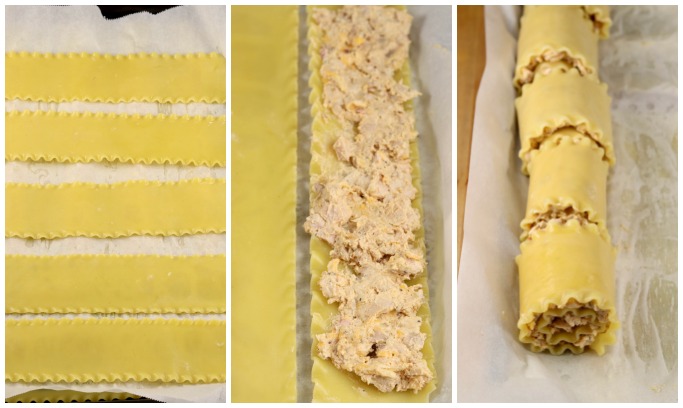 Lasagna Noodles, stuffed with chicken enchilada mixture & then rolled up
