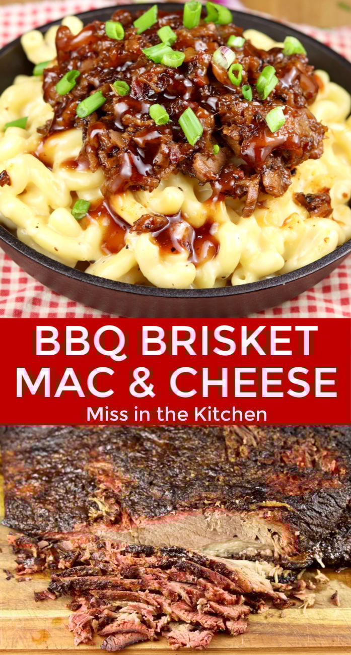 BBQ Brisket Mac & Cheese collage with smoked brisket