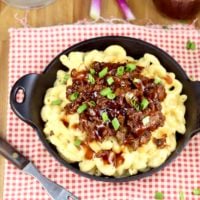 Brisket Mac & Cheese in a cast iron mini skillet