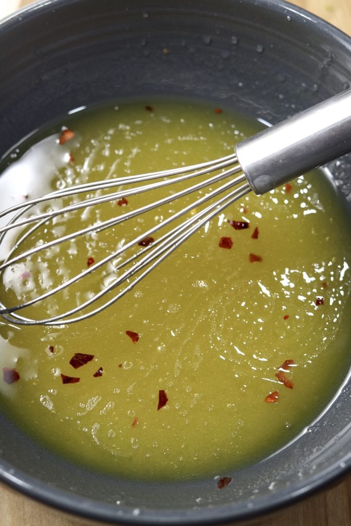 Dressing for barley salad with red pepper flakes