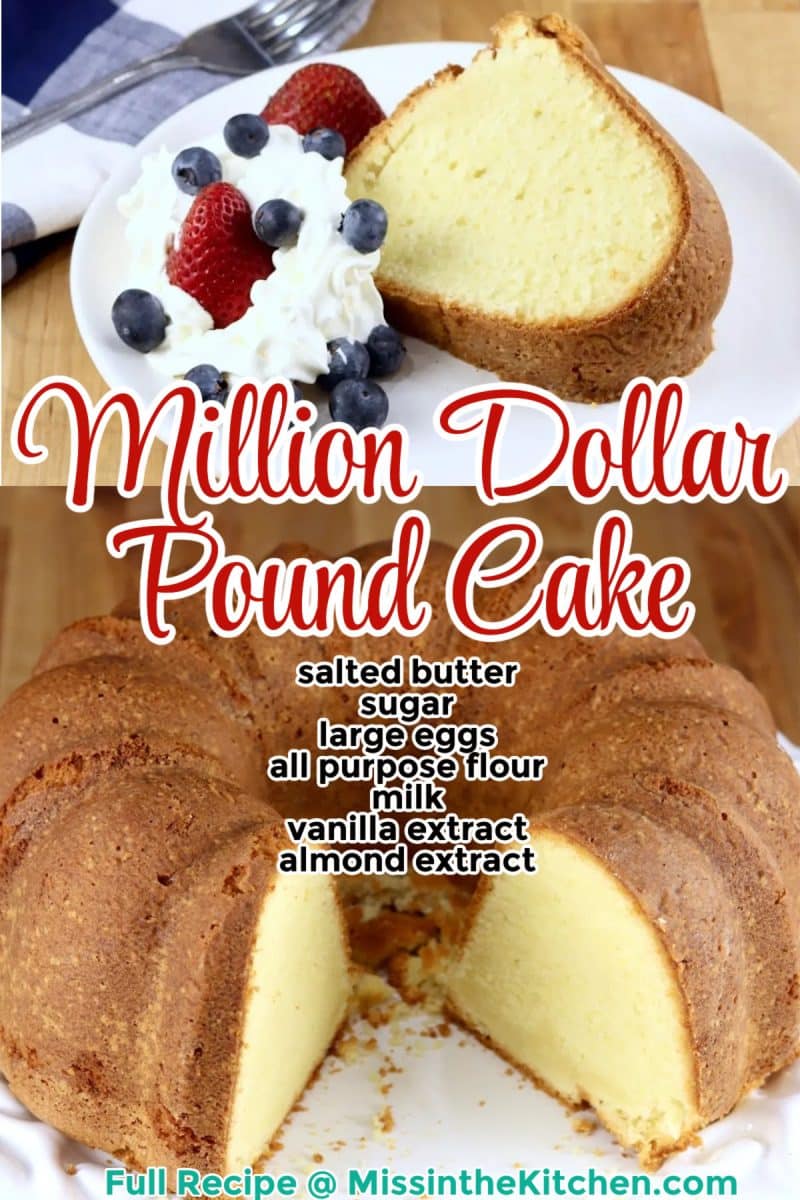 Pound Cake on a plate with whipped cream and berries/ cake on platter.