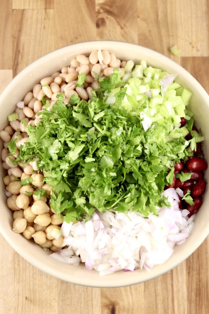 Vegetables and beans in a bowl for saladd