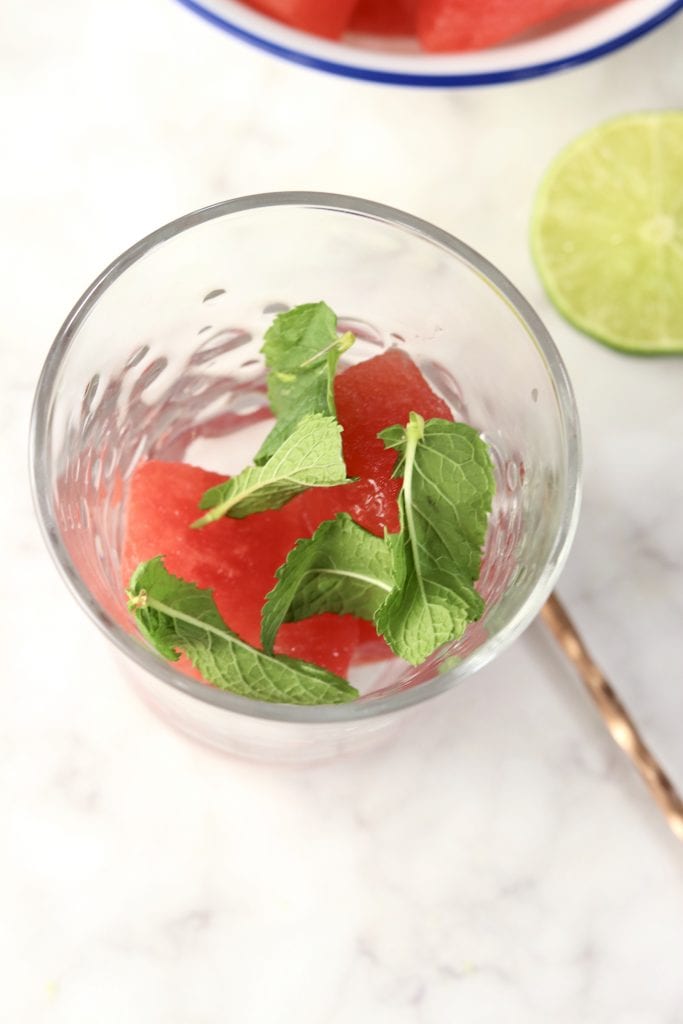 Watermelon and mint in a glass for mojito cocktail
