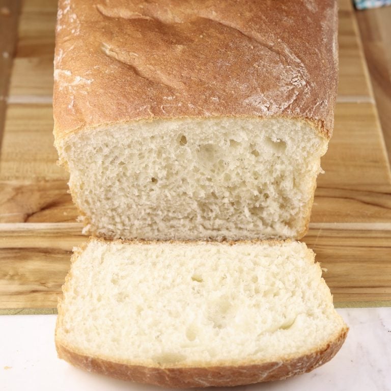 Amish White Bread, loaf with end sliced