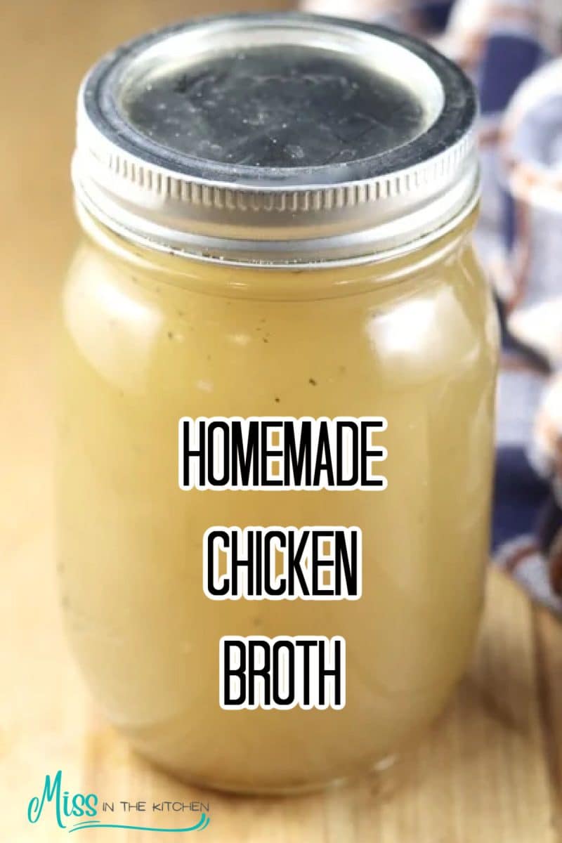 Jar of homemade chicken broth.