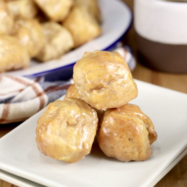 Donut Holes with maple glaze - 3 on a plate close view