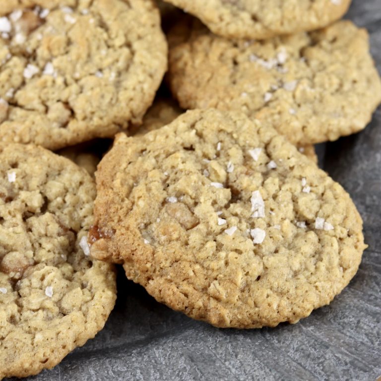 Salted Caramel Oatmeal Cookies with flecks of sea salt flakes on top