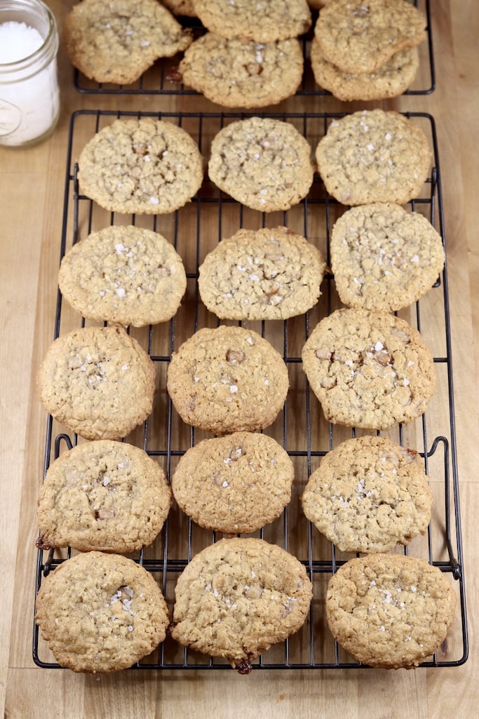 wire racks filled with oatmeal cookies 