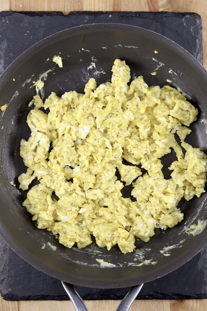 scrambled eggs in a skillet