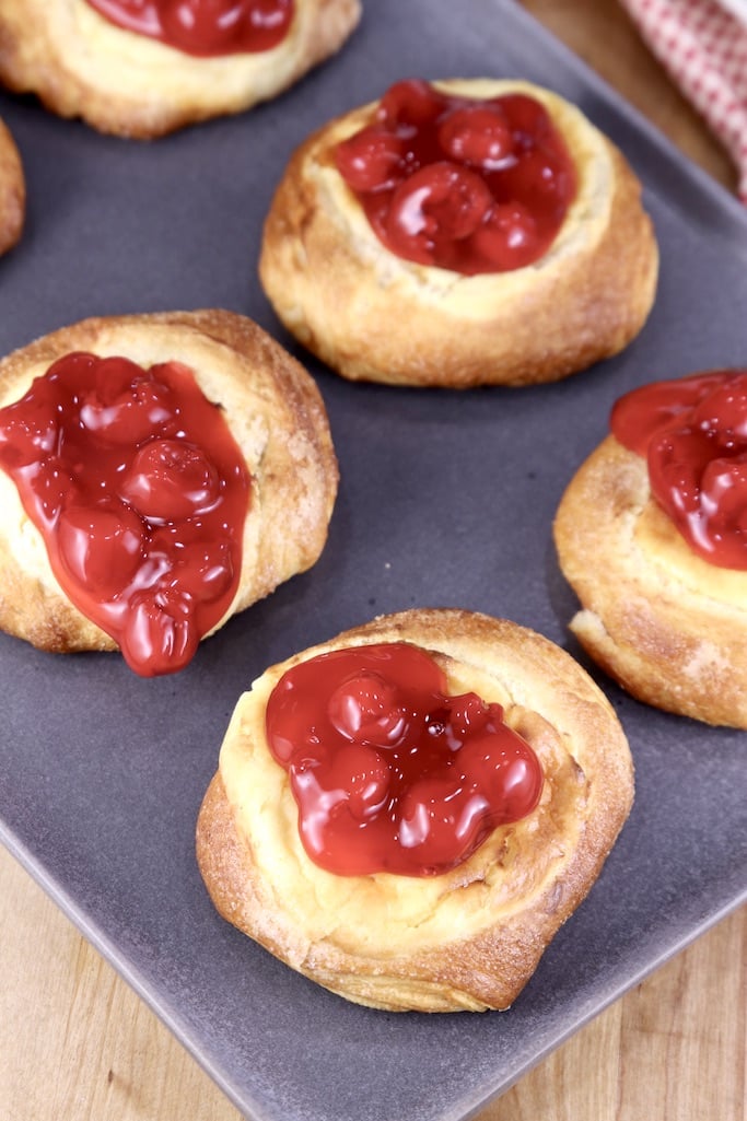 Air Fryer Cherry Danish on a gray platter