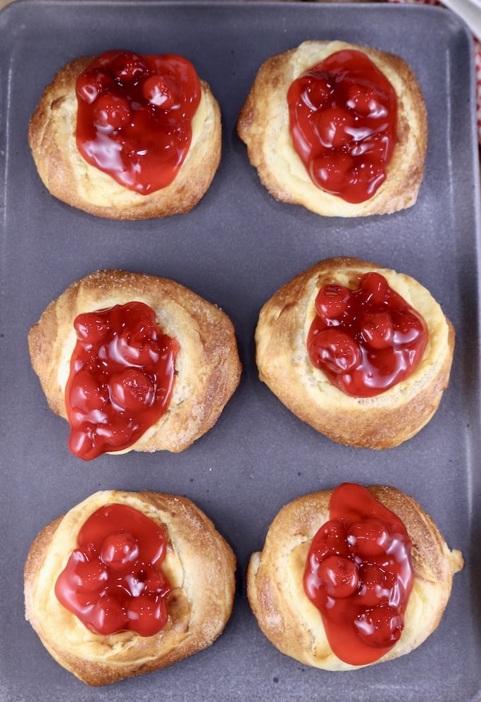 8 cherry cheese danishes on gray platter