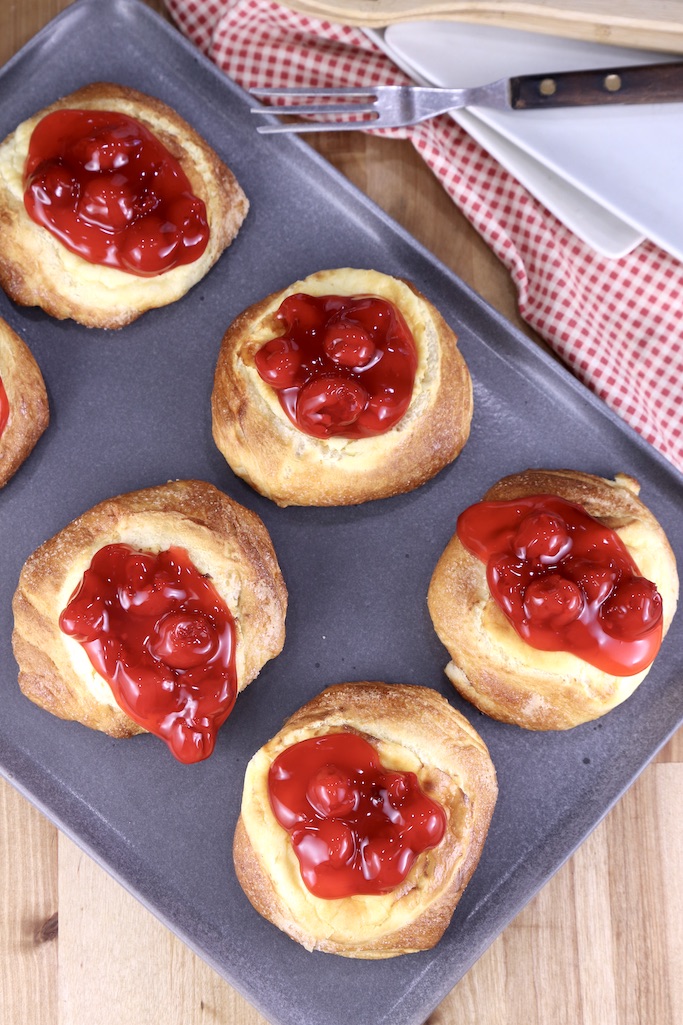 Overhead view of cherry danish pastries