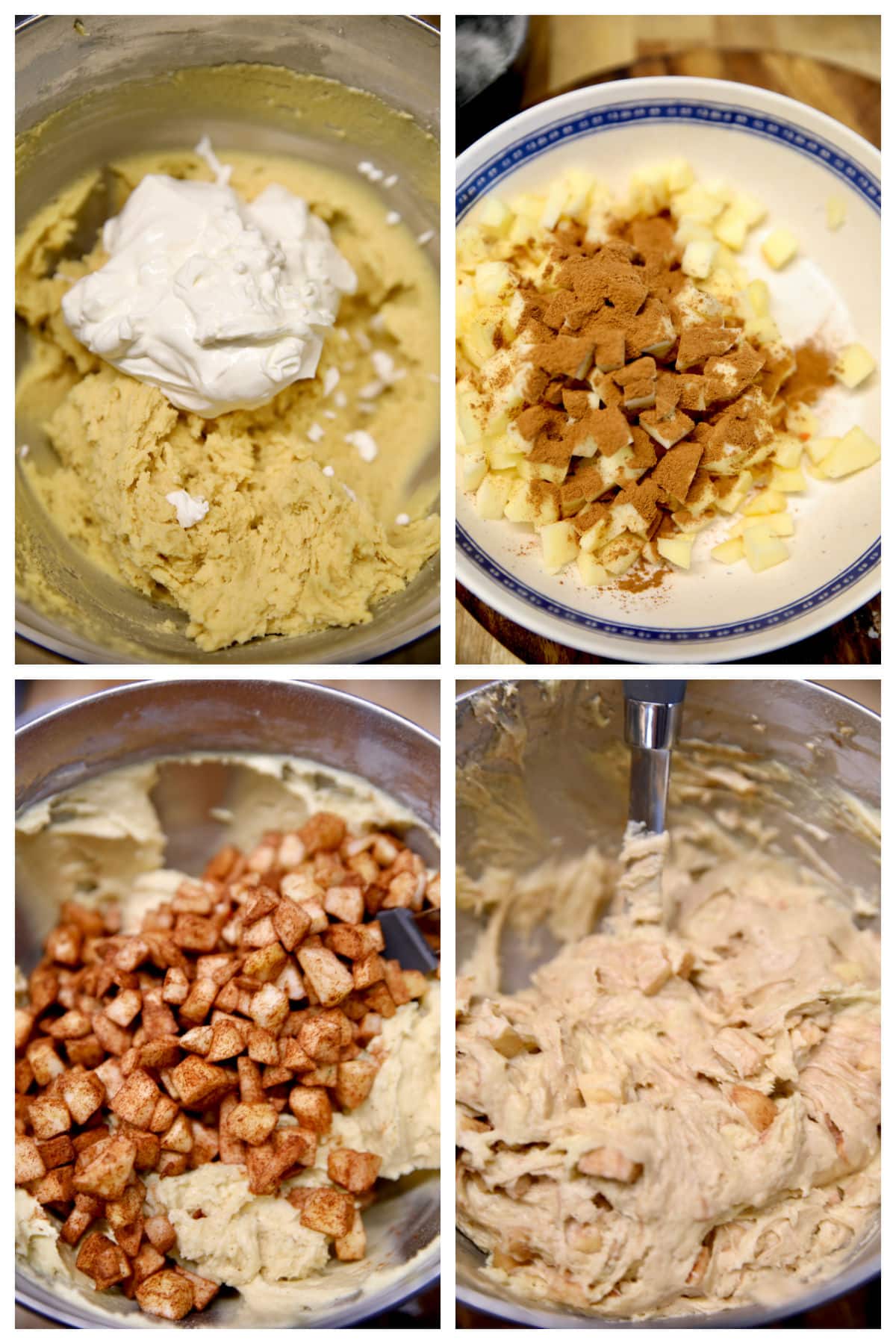 Collage making apple coffee cake batter. 