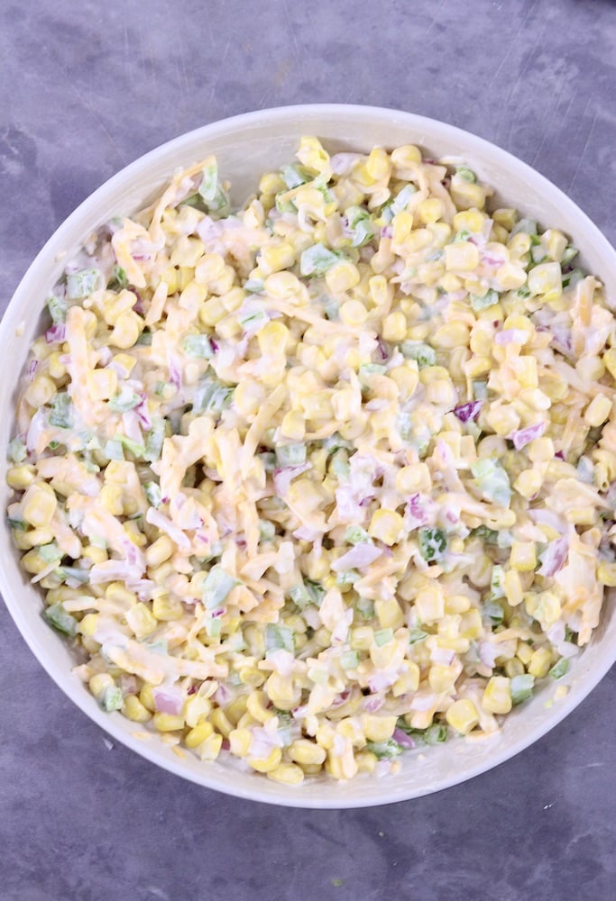 Corn Salad mixed in a bowl