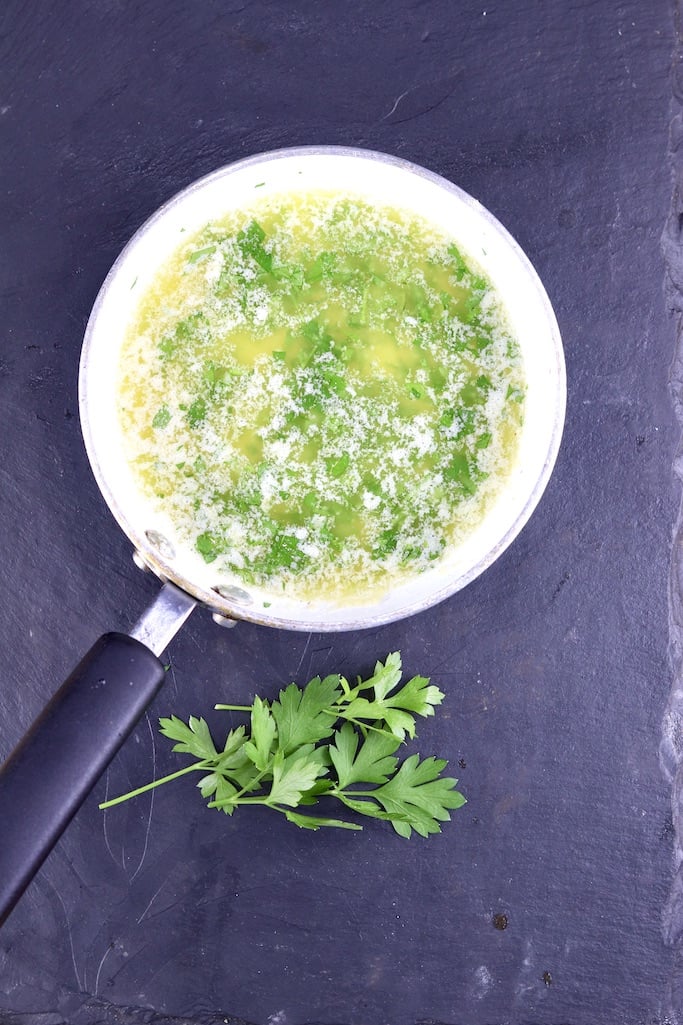 Garlic butter with parsley in a small skillet