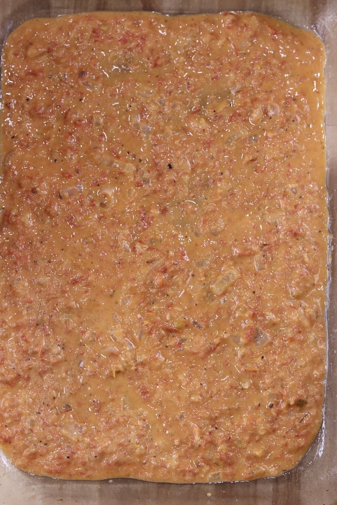 creamy tomato sauce in pan for manicotti