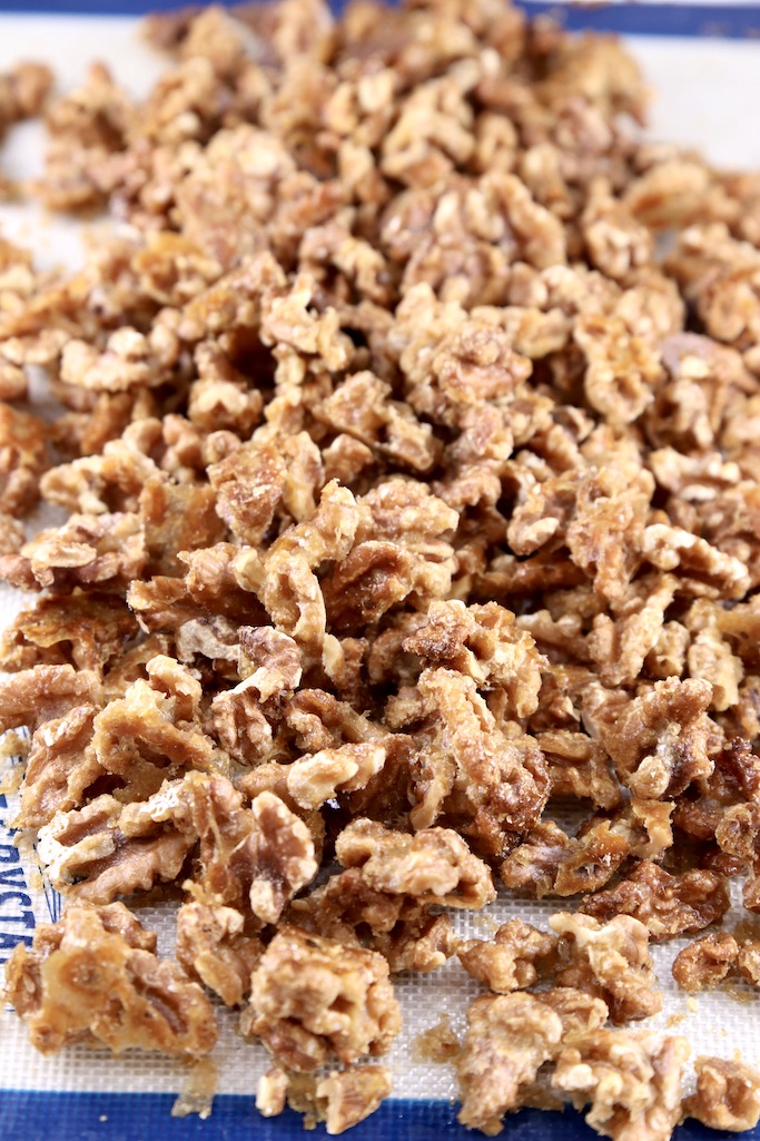 Candied Walnuts on a sheet pan 