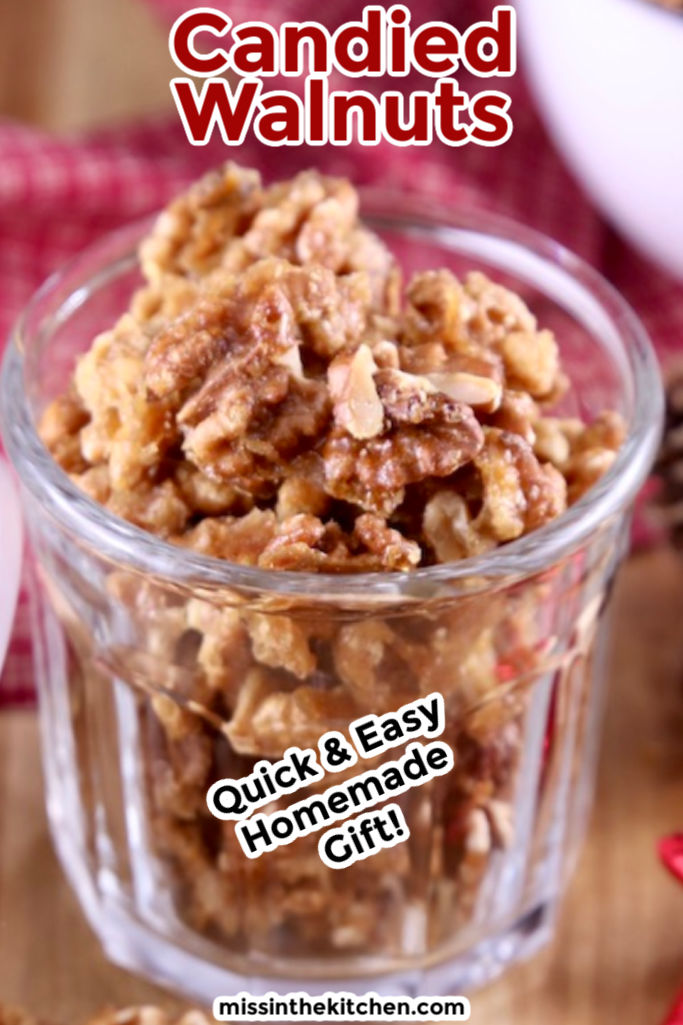 Candied Walnuts in a small jar - text overlay