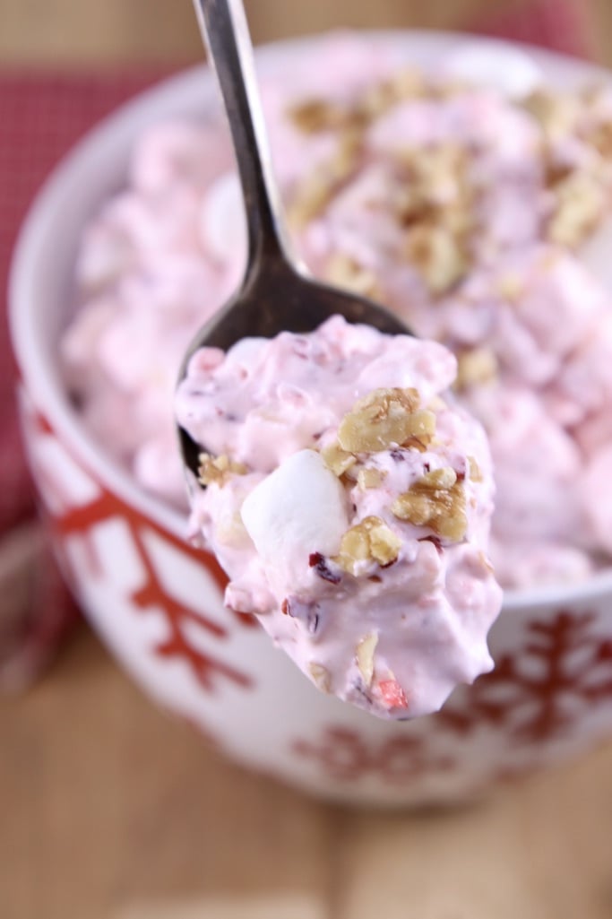 Spoonful of cranberry fluff salad