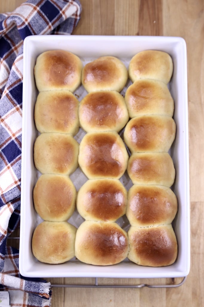 Pan of Hawaiian Dinner Rolls overhead view