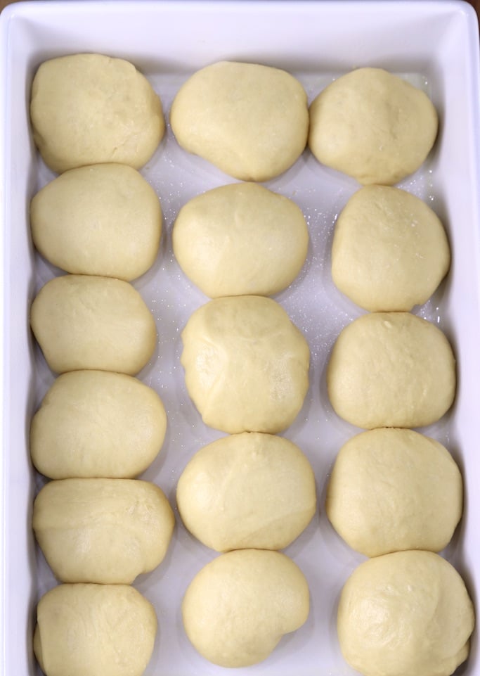 Risen dinner rolls ready to bake