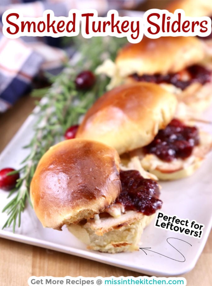 Smoked Turkey Sliders on a platter - text overlay
