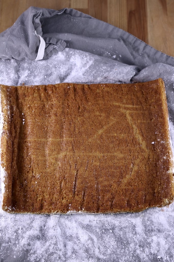 unrolled cake for pumpkin cake roll - ready for icing