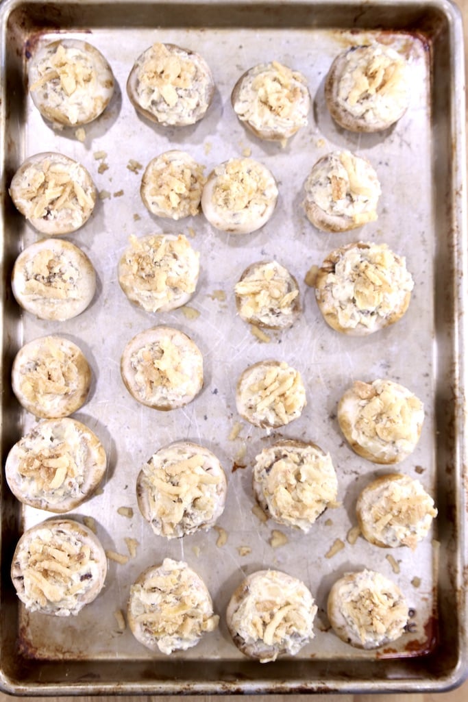 stuffed mushrooms topped with French fried onions