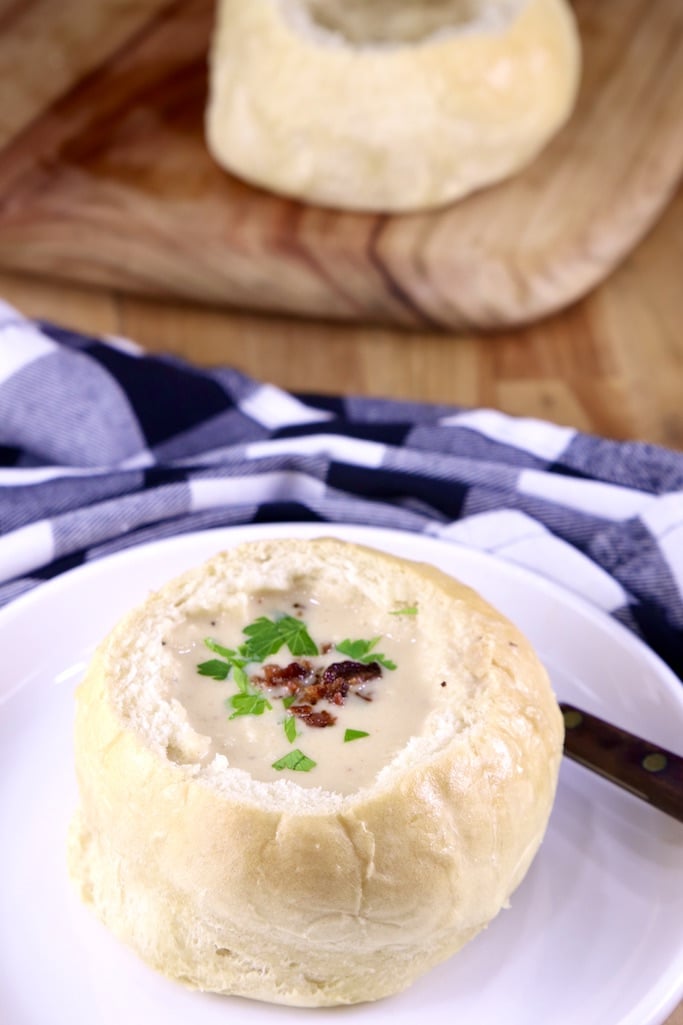Beer Cheese Soup in a bread bowl