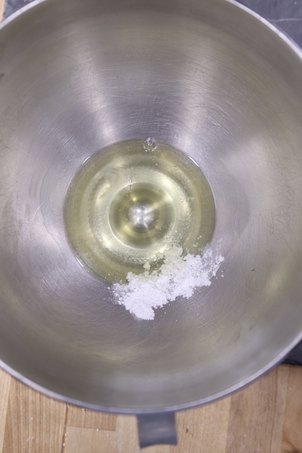 Mixer bowl with egg whites & cream of tartar for making icing