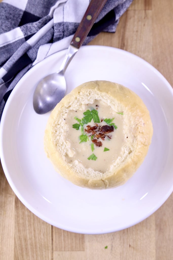 Bread bowl filled with soup