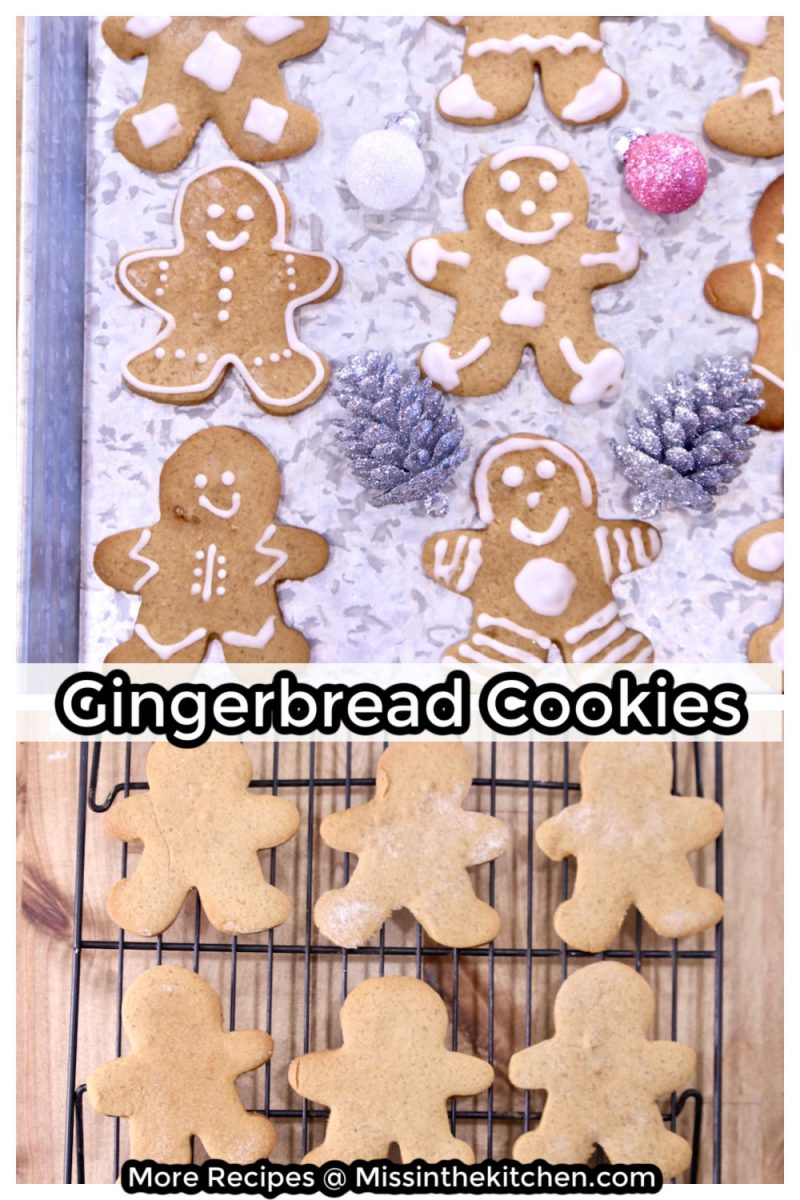 Gingerbread Cookies collage, decorated on a tray and baked and cooling on a wire rack
