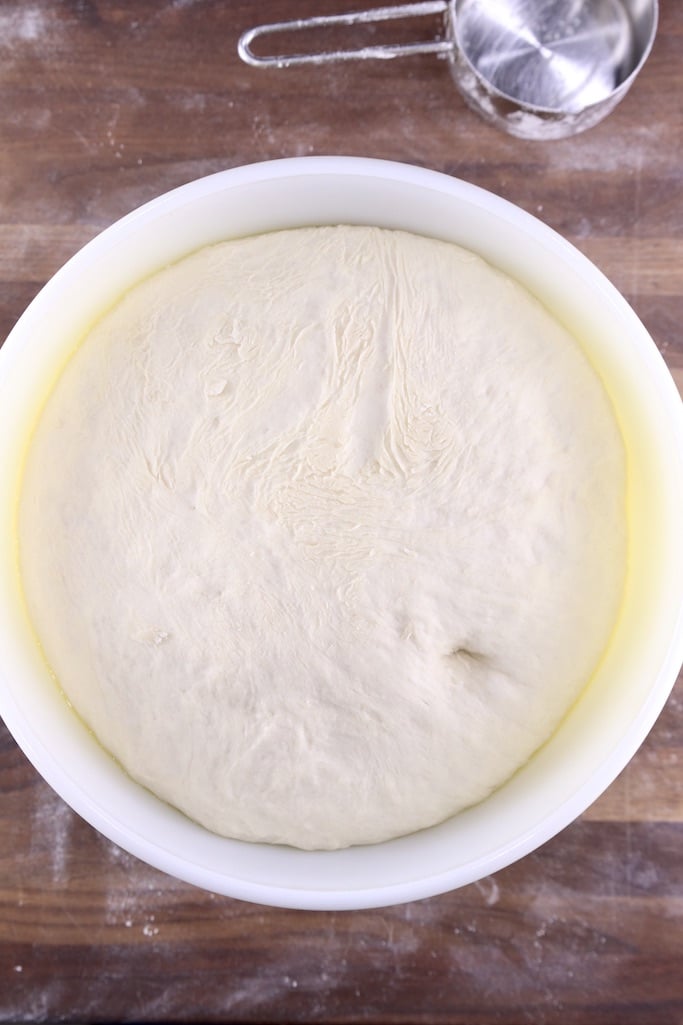 Risen dough in a bowl