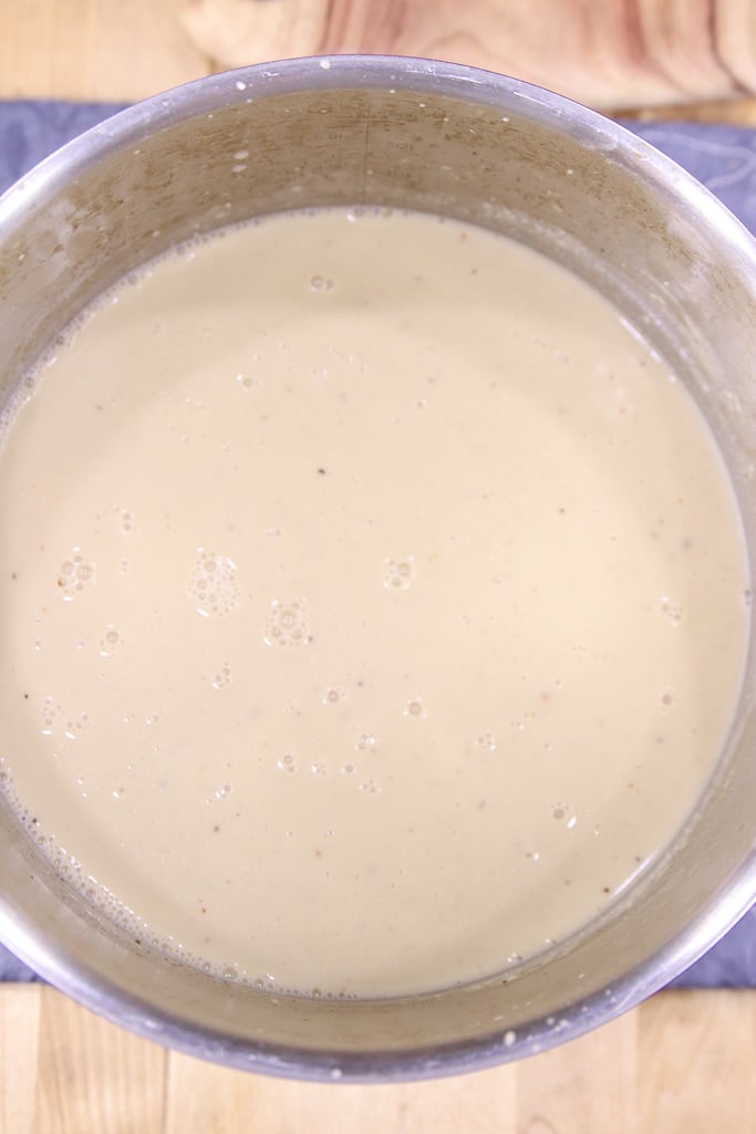 Beer Cheese Soup in a soup pot