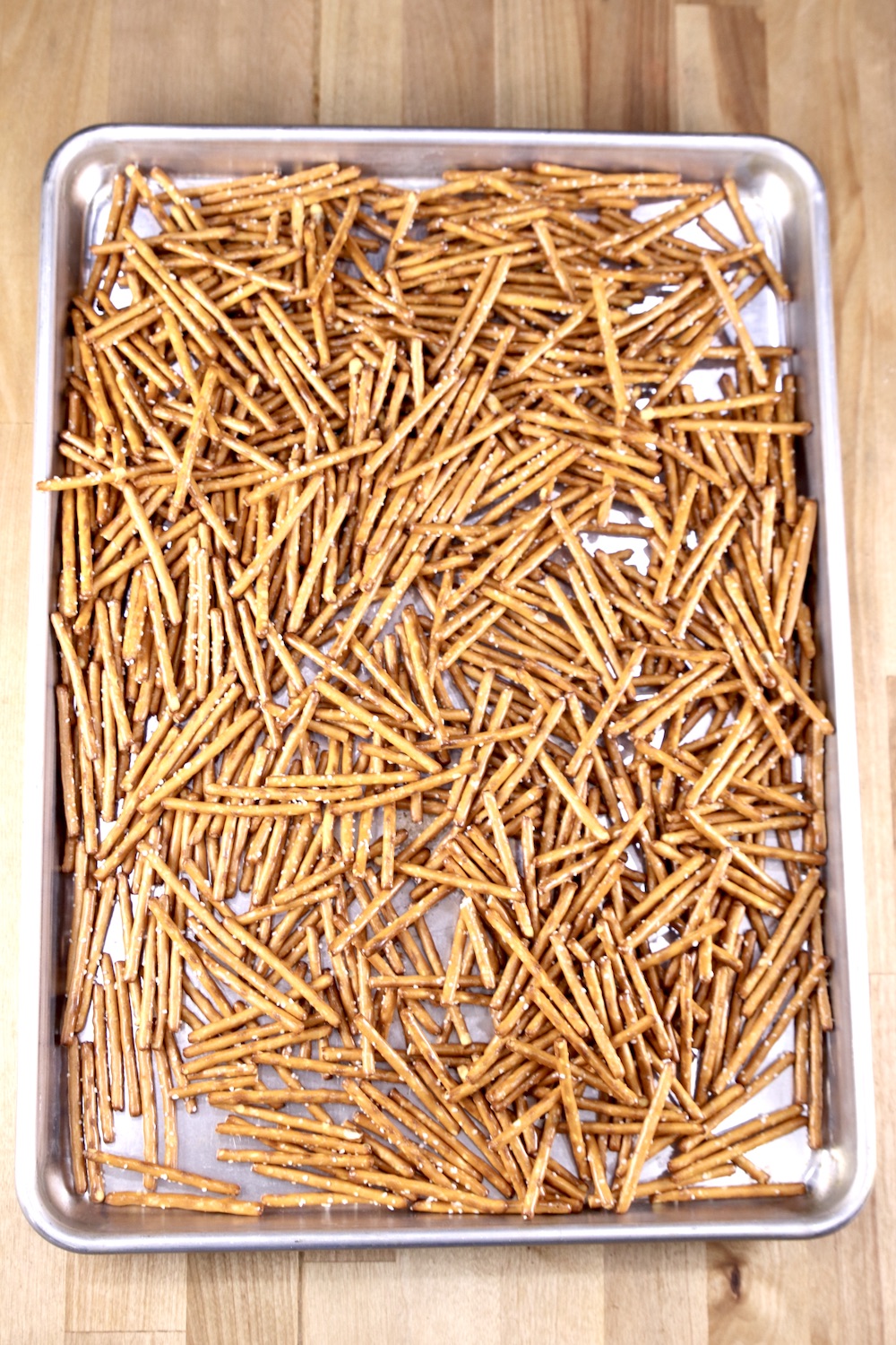 sheet pan with pretzel sticks