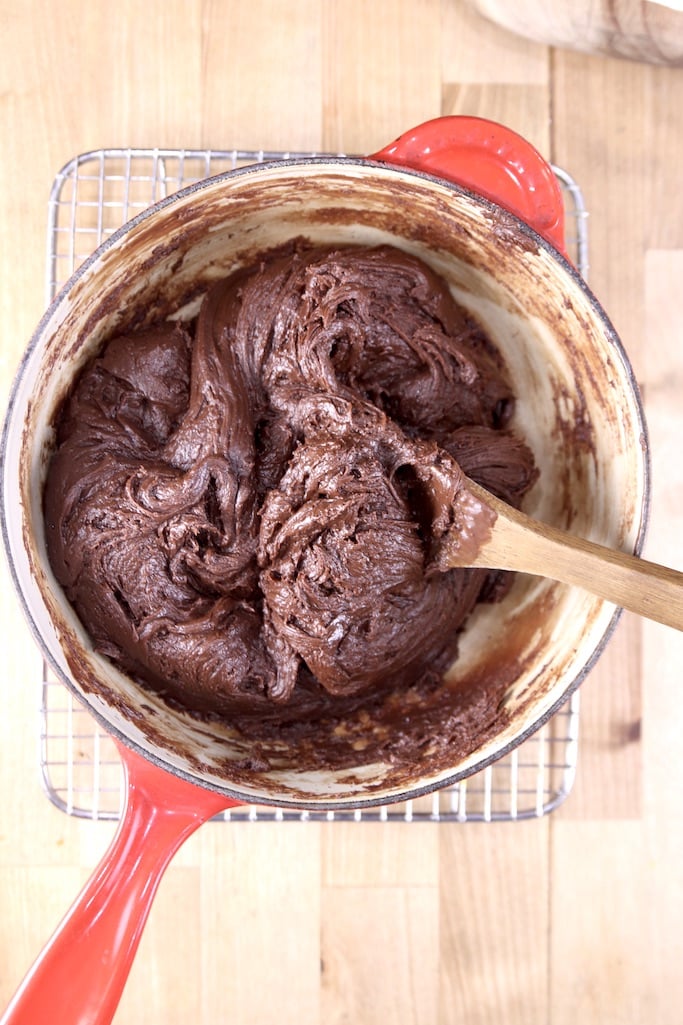 Pan with melted chocolate fudge mixture