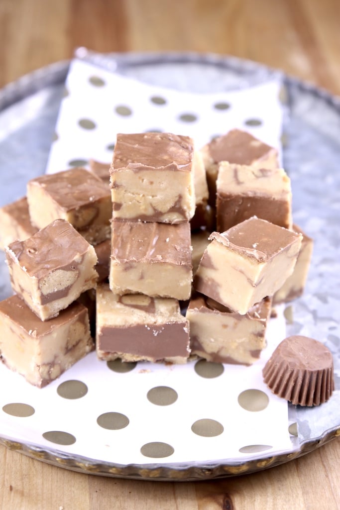 Peanut Butter Cup Fudge on a platter