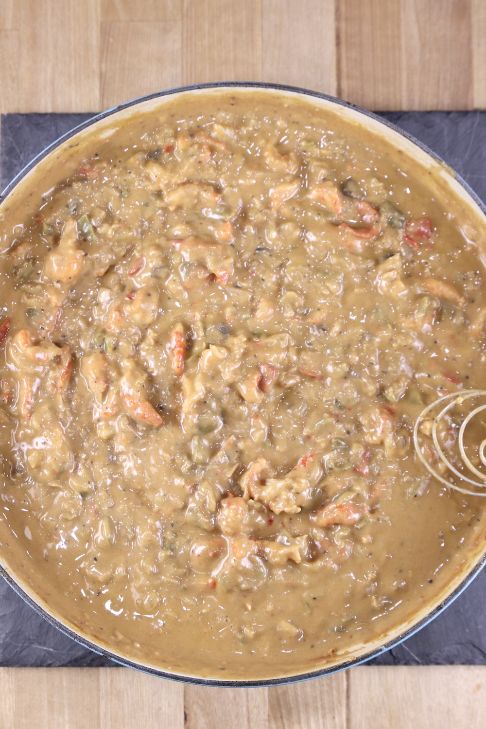 Pan of crawfish pie filling